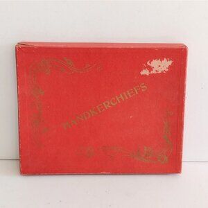 Vintage Handkerchief Hankies Box Novelty Decor Red Gold Floral